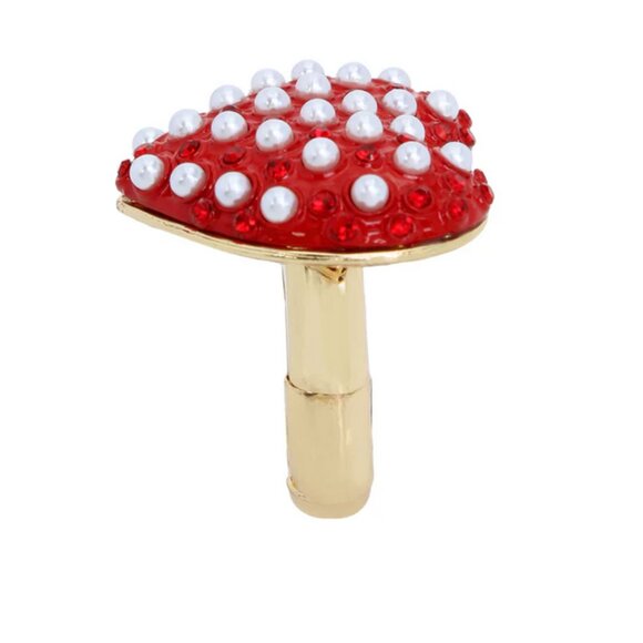 Betsey Johnson XOXO Heart PEARL Cocktail Stretch Ring Red Crystal NWT - Picture 2 of 8